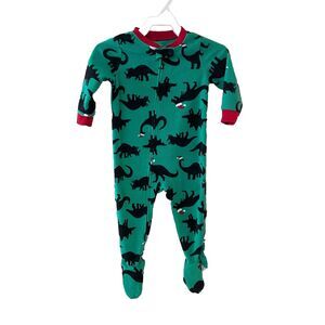 Boy’s Long Sleeve Footed Pajama Green Red Black Dinosaur Santa Hat Carter’s 18M